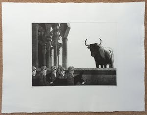 Rene Polak - Moren met ezel worden geconfronteerd met stier, aquatint ets kopen? Bied vanaf 50!