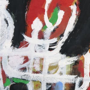Anton Rooskens - Grote levendige gouache op papier met abstracte figuren - Ingelijst kopen? Bied vanaf 5000!
