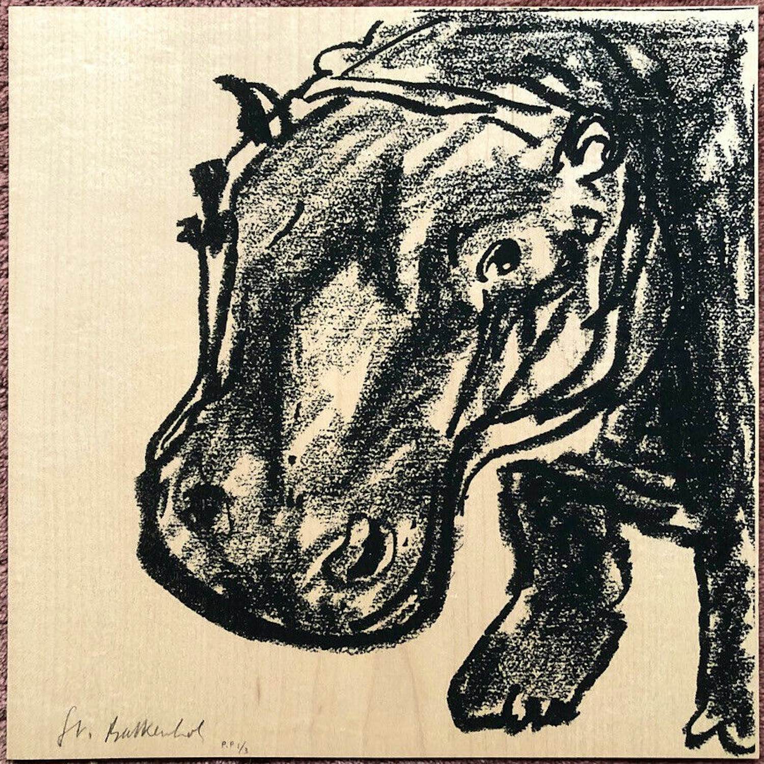 Stephan Balkenhol - handsignierte Originalgraphik auf Ahornfurnier verkocht voor € 500!