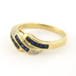 18k gouden ring met saffier en single cut geslepen diamanten tot. 0.01ct kopen? Bied vanaf 300!