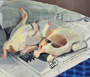 Frans Clement - Stilleven met haantjes op een krant kopen? Bied vanaf 350!