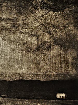 Jola Groentjes - Fraaie verstilde Droge Naald ets - Wit huis aan water - Oplage slechts 20 stuks. kopen? Bied vanaf 20!