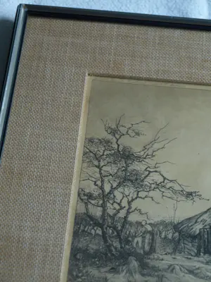 Toon de Jong - Ingelijste ets , Eemnes-Buiten met Boerin - 1906 kopen? Bied vanaf 50!