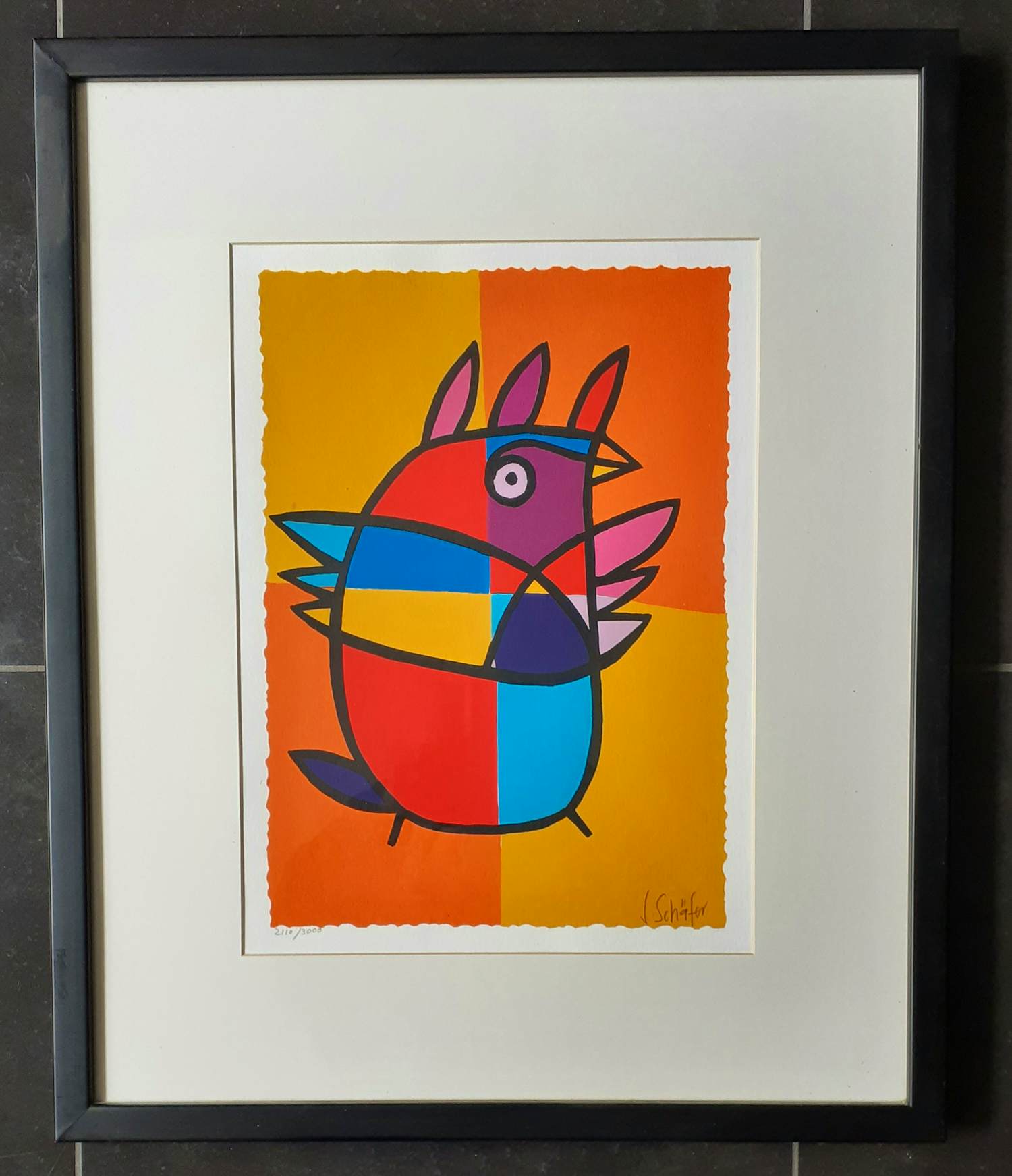 Jacqueline Schäfer - Vreemde Vogel (mooi gelijst) verkocht voor € 65!