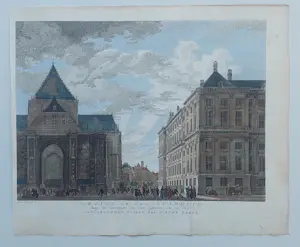 Isaac Tirion - Amsterdam Nieuwe Kerk Paleis op de Dam Stadsgezicht Gravure 1760 kopen? Bied vanaf 60!