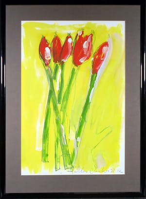 Carlos Blaaker - Acryl op papier, Bloemen - Ingelijst kopen? Bied vanaf 50!