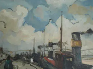 Niet of onleesbaar gesigneerd - Olieverf op doek , Aan de kade - ingelijst kopen? Bied vanaf 1!