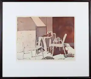 Lucie Meulendijks - Ets en aquatint, Poes op tafel - Ingelijst verkauft für € 40!