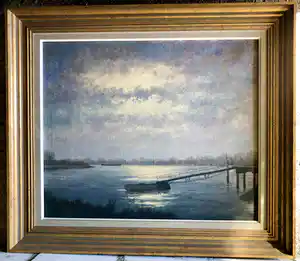 Albert Van Hecke - Prachtig gesigneerd schilderij van de Schelde in mooie bijpassende lijst. verkocht voor € 100!
