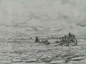 Hendrik Willem Mesdag - Originele schets "Op het Land" - Houtskooltekening kopen? Bied vanaf 750!
