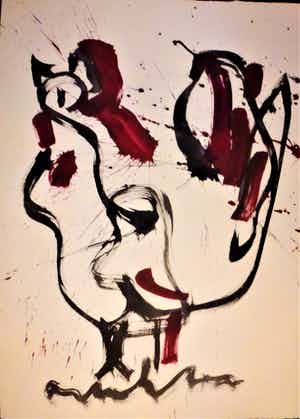 Anton Heyboer - De oer vogel krachtige sierlijke schildering . verkocht voor € 325!