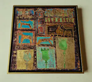 Lia van Leeuwen - Fraai, met grafische technieken gemaakt olieverf op paneel - gesigneerd kopen? Bied vanaf 78!