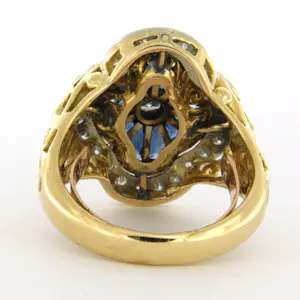 18k bicolour gouden ring met saffier, briljant en single cut geslepen diamanten kopen? Bied vanaf 1400!