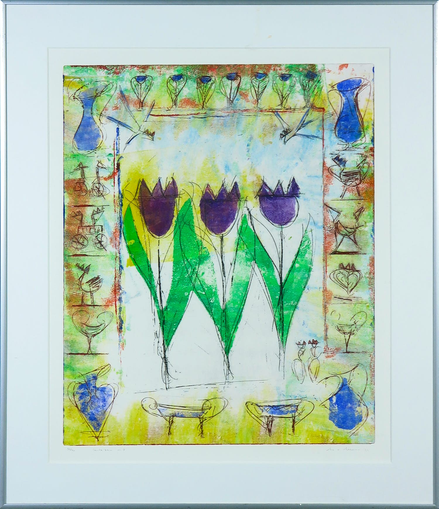 Lia van Leeuwen - Ets, Lente-serie nr. 3 - Ingelijst kopen? Bied vanaf 40!