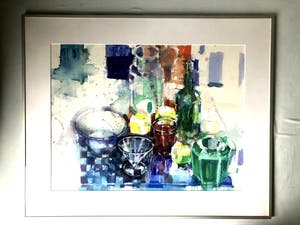 Anthonie Mandos - Stilleven met geblokte doek - Aquarel kopen? Bied vanaf 160!