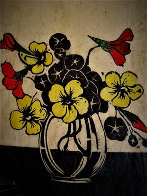 Jac. de Beer - Verstilde handingekleurde Houtsnede "bloemen in vaas" kleine oplage 3/50 kopen? Bied vanaf 20!