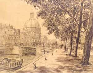 Gerard Johan Staller - A8381, Stadsgezicht met boten in de gracht verkocht voor € 300!