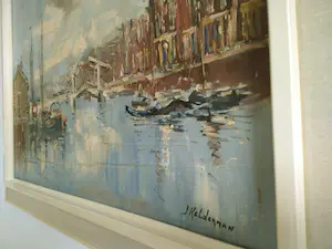 Jan Kelderman - Amsterdamse havenscene - olieverf op doek kopen? Bied vanaf 165!