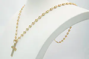 39 - Fraai 18Krt geel-gouden figaro collier & met vrijwel nieuw18kt gouden kruis kopen? Bied vanaf 1100!