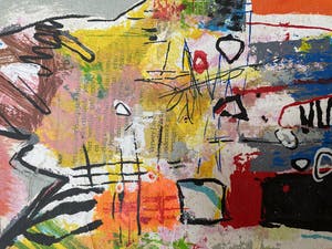 Kantcho Kanev - Zeefdruk en collage op papier (op paneel), Zonder titel kopen? Bied vanaf 75!