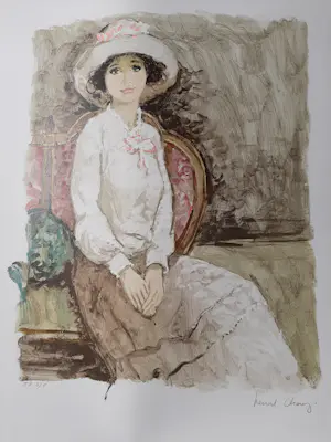 Bernard Charoy - Litho. Portret van een vrouw met hoed. kopen? Bied vanaf 35!