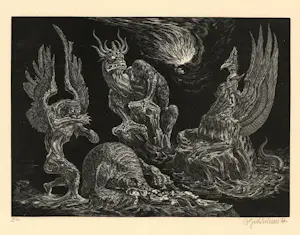 Buy Bruno Goldschmitt - Houtsnede uit de portfolio Die Bibel: Daniel's Traum - circa 1920? Bid from 250!