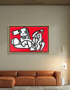 Gundi Falk - Kubistische Umarmung auf rotem Hintergrund kopen? Bied vanaf 280!