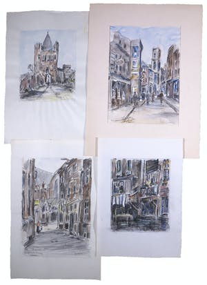 Niet of onleesbaar gesigneerd - Lot, Vier Aquarellen van Amsterdam, Deventer en Parijs kopen? Bied vanaf 1!