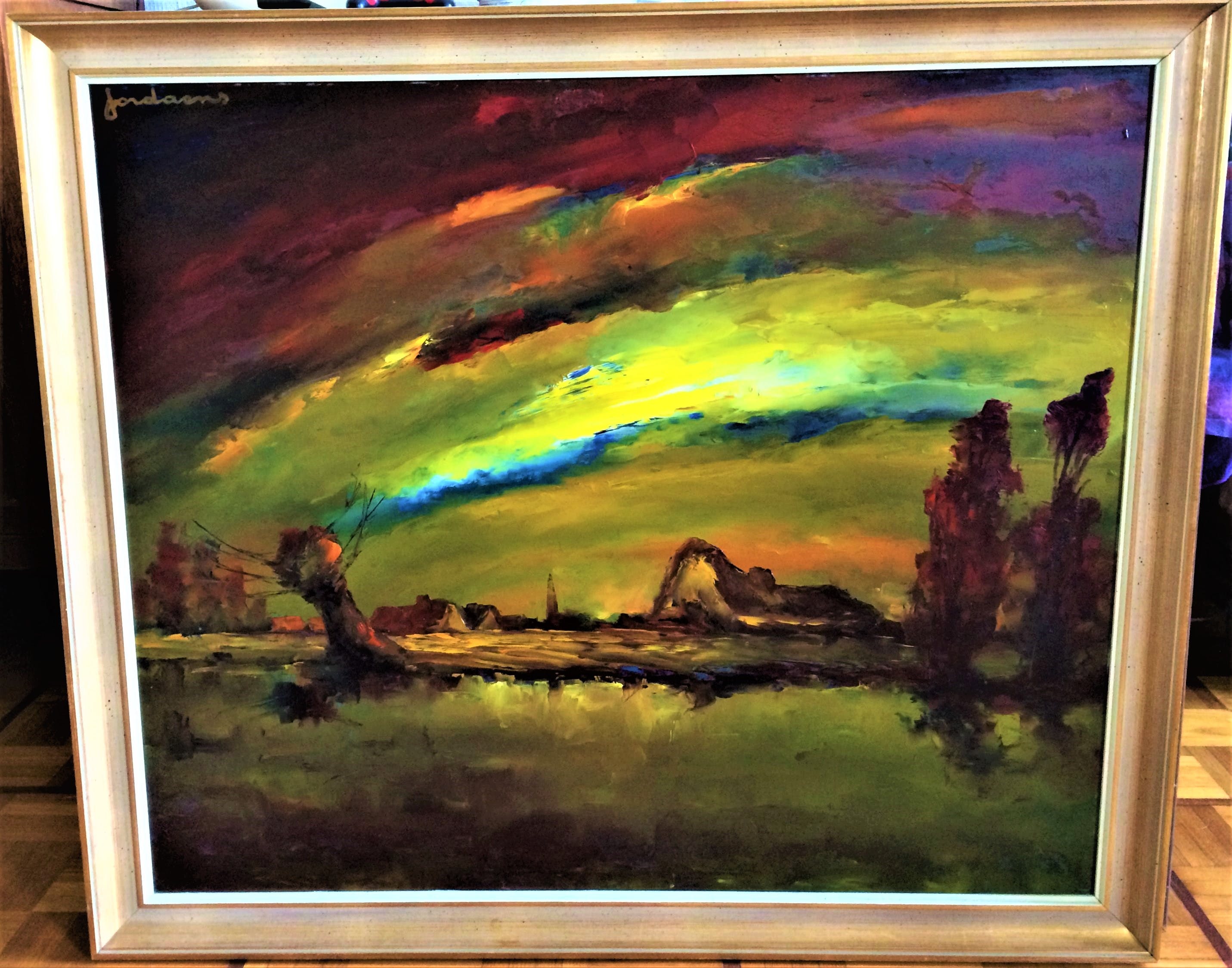 Leo Jordaens - Groot expressief kleurrijk landschap kopen? Bied vanaf 275!