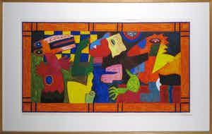 Clemens Briels - Zeefdruk, Algunas gentes (...) - Ingelijst (Zeer groot) verkocht voor € 1!