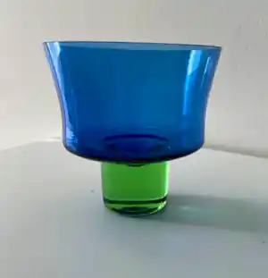 Bo Borgstrom - Prachtige Scandinavische glazen vaas / schaal in blauw en groen / Aseda Sweden. verkauft für € 49!