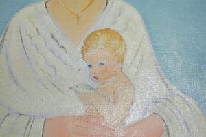 Harrie Antheunis - Uniek gestileerd religieus schilderij van een Madonna met kind- Art Deco kopen? Bied vanaf 75!