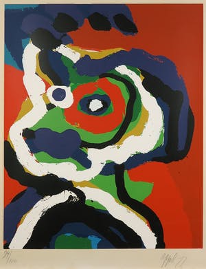 Karel Appel - Green head uit de serie Seven Summer Days - Ingelijst kopen? Bied vanaf 1250!