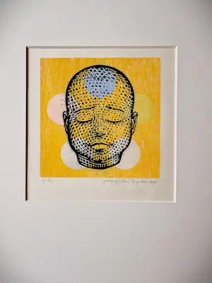 Jacomijn den Engelsen - Fraaie handgekleurde houtdruk "little Buddha" zeer kleine oplage! kaufen? Bieten Sie von 70!