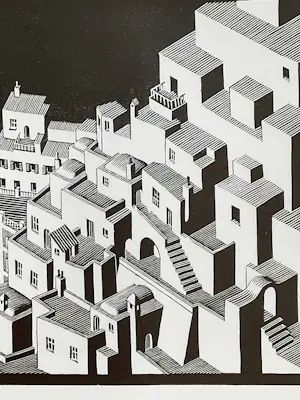 Maurits Cornelis Escher - Metamorphosis I, plus boek De Toverspiegel van M.C.Escher kopen? Bied vanaf 20!