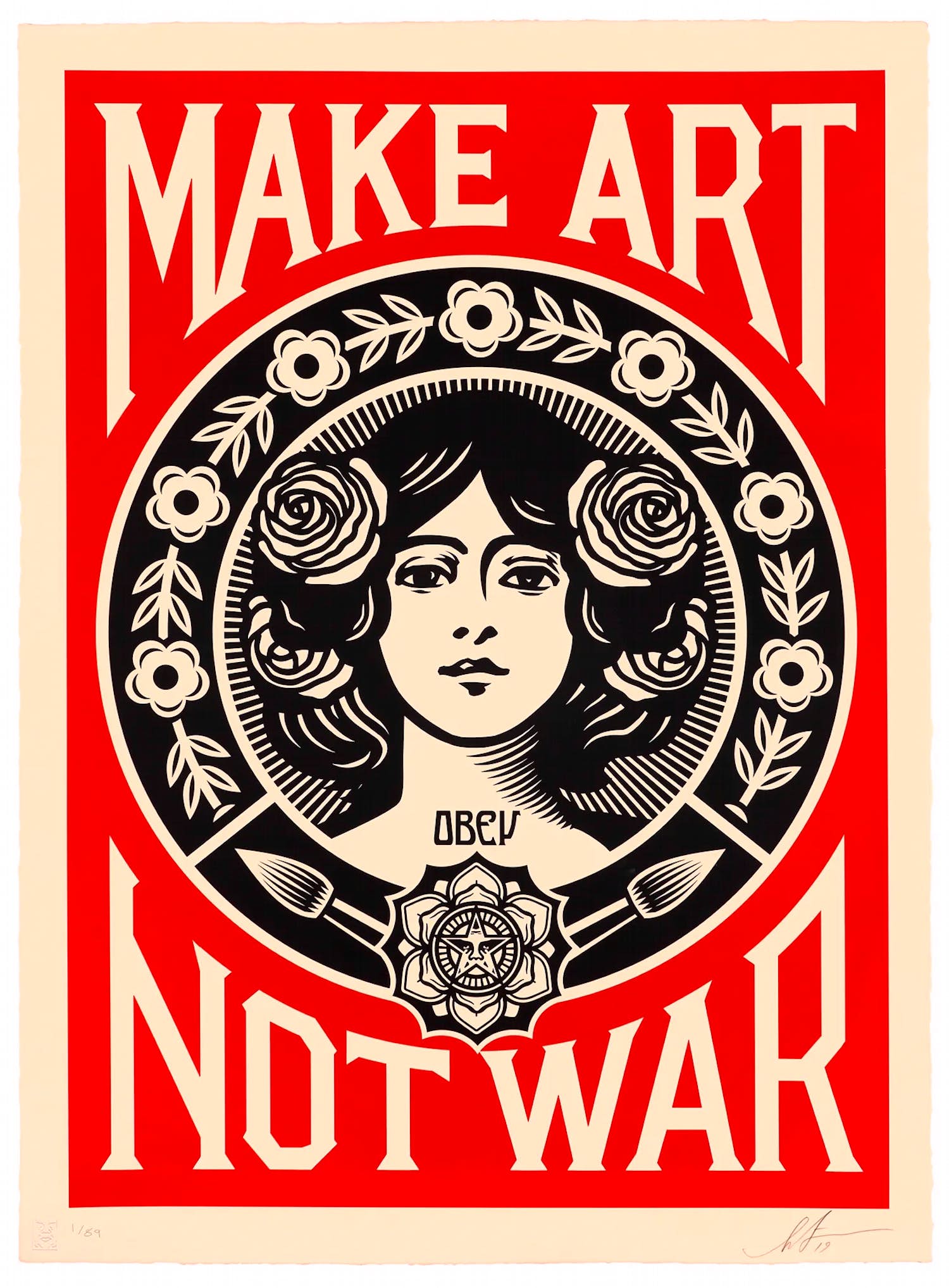Shepard Fairey - Litho MAKE LOVE NOT WAR verkocht voor € 14!