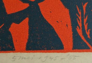 Jenny Dalenoord - Linosnede , BEVRIJDINGSDAG 1945-1955 – gesigneerd & ingelijst – 1955 kopen? Bied vanaf 10!