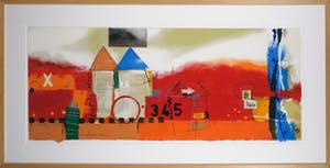 Theo Koster - Zeefdruk en collage, Liggend rood - Ingelijst (Groot) kopen? Bied vanaf 50!