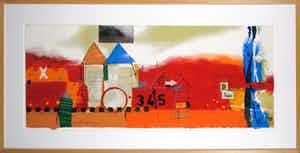 Theo Koster - Zeefdruk en collage, Liggend rood - Ingelijst (Groot) verkocht voor € 50!