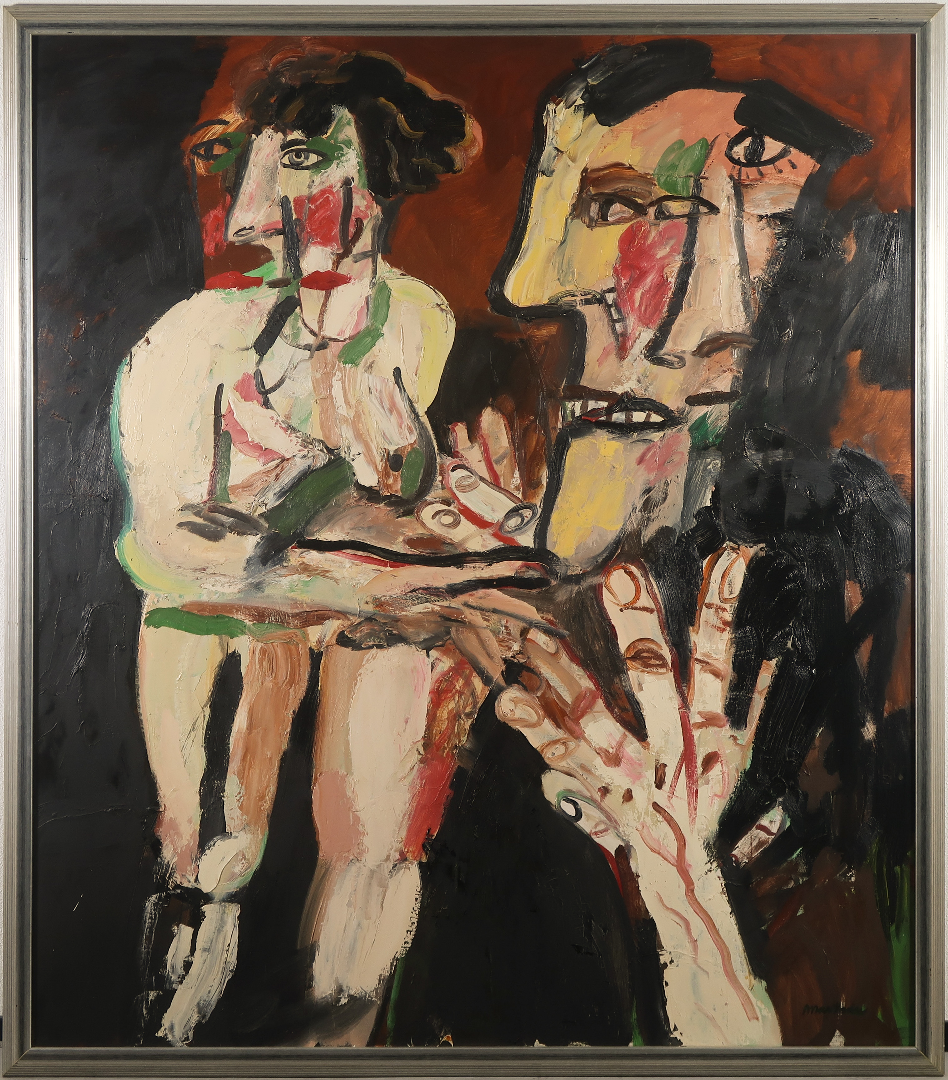 Anton Martineau - Olieverf op doek, Twee figuren - Ingelijst (Zeer groot) verkocht voor € 1200!