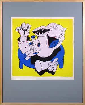 Jan Sierhuis - Zeefdruk, Gebalde vuisten - Ingelijst verkocht voor € 60!