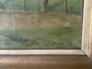 Jan Uriot - Boerenerf met kerk op achtergrond kopen? Bied vanaf 200!