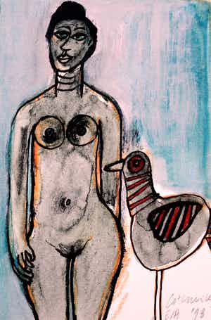 Corneille - Zeefdruk: naakte dame met vogel- 1998 verkocht voor € 100!