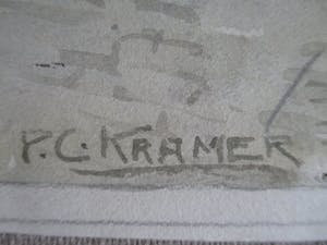 Piet Kramer - Aquarel stadsgezicht kopen? Bied vanaf 30!