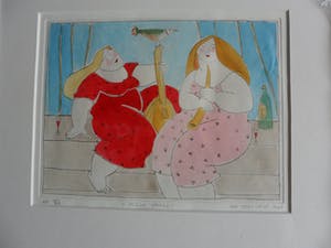 Ada Breedveld - Handgekleurde ets, Titel. "Kleine pauze". kopen? Bied vanaf 50!