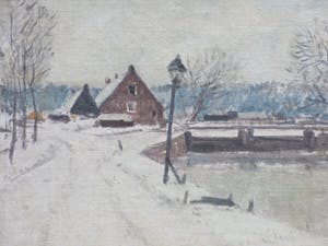 Willem Witjens - Wintergezicht bij de sluis - Olieverf / Marouflé kopen? Bied vanaf 200!