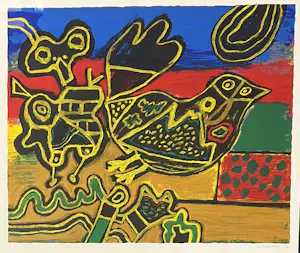 Corneille - Zeefdruk Oiseau Cobra né du paysage 1992 kopen? Bied vanaf 450!