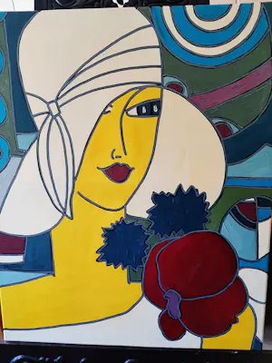 Patricia Kleyman - Acryl op doek. Titel, "Portrait à la capeline blanche". kopen? Bied vanaf 160!