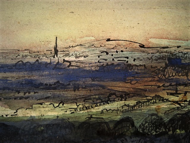 Henk van Gisteren - Fraaie AQUAREL "Landschap Limburg Mokerheide Cuijk st Martinuskerk"  kopen? Bied vanaf 1!