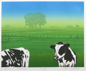Hans Heijman - Zeefdruk, Koeien in polderland - Ingelijst kopen? Bied vanaf 1!